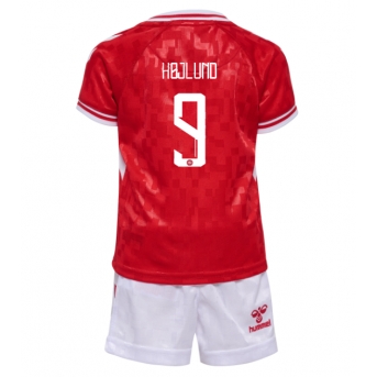 Danimarca Rasmus Hojlund #9 Maglia Gara Casa Repliche Europei 2024 Bambino